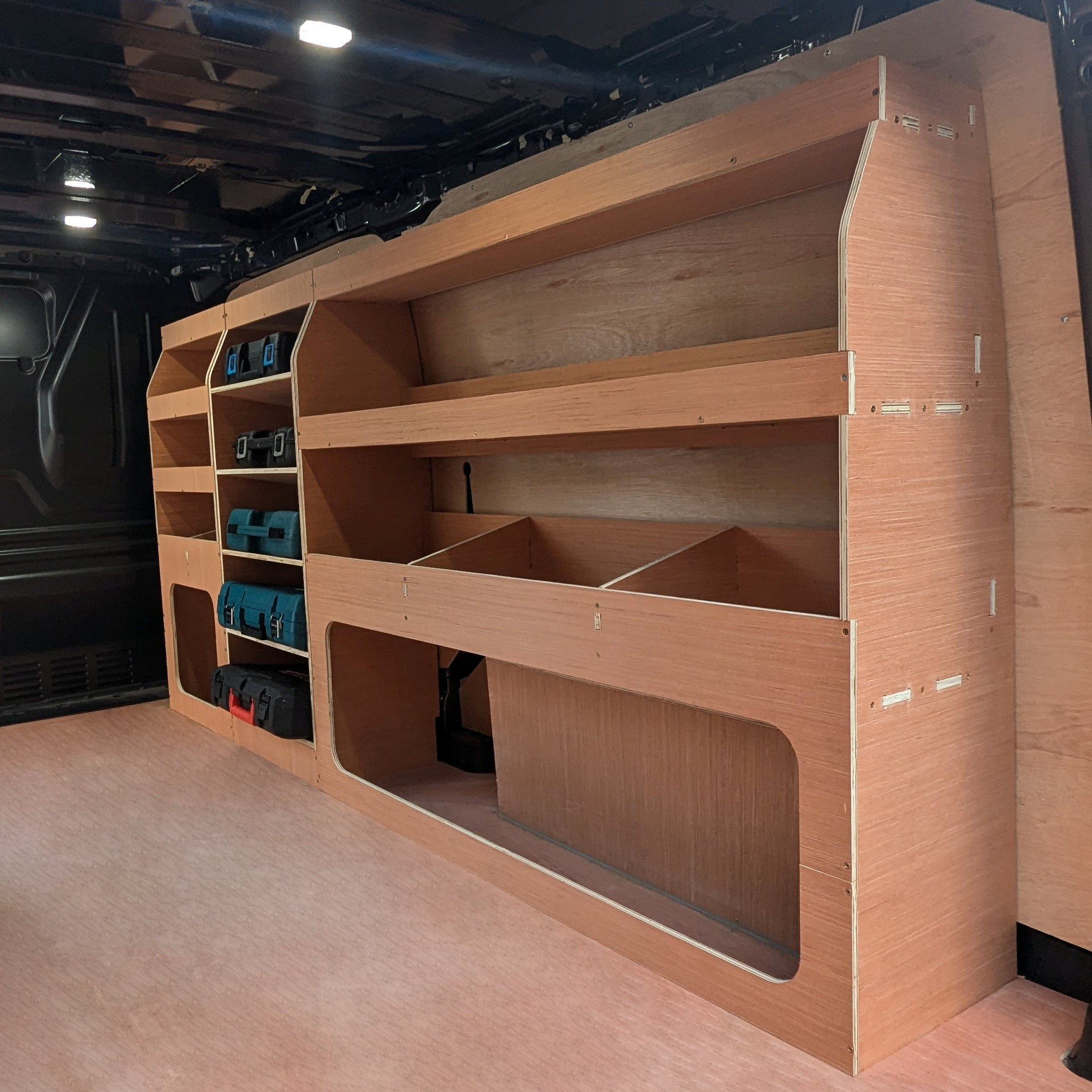 VW Transporter T7 2025 Onwards LWB L2 van racking shelving plywood unit fits offside – WRK85.86.87